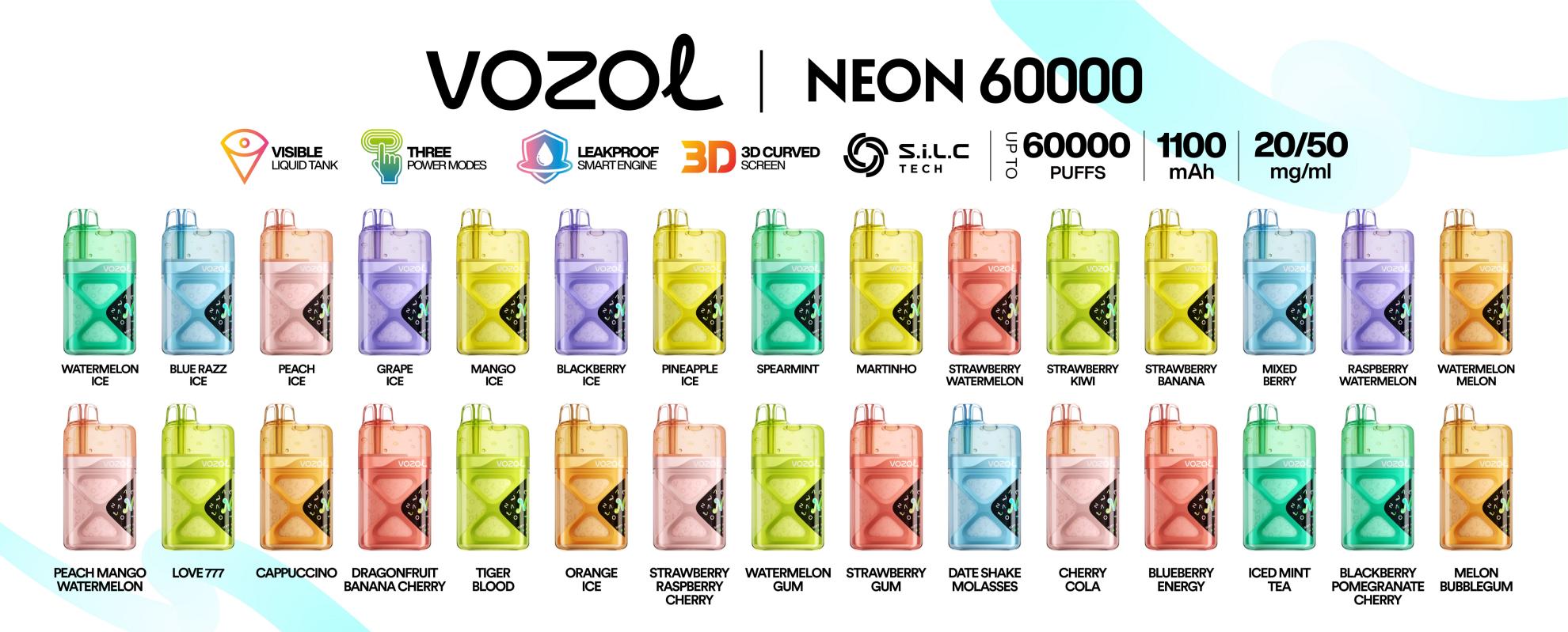 Vozol neon 60000 Puffs | E papierosy Flavor List of Vozol Neon 60000 Puffs